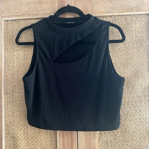 Cutout High Neck Crop Ribbed Tank Black Size Large Cropped Basics